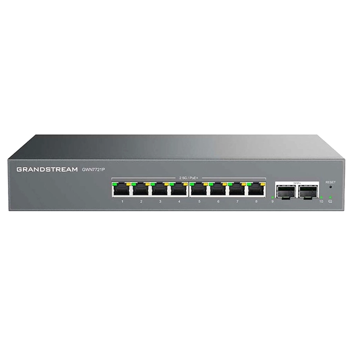Grand Stream GWN7721P | 8-Ports 2.5GbE RJ45 PoE+ with 2× 10GbE SFP+ Uplink Ports Managed Network Switch Refurbished -  refurbished available on Gotodirect