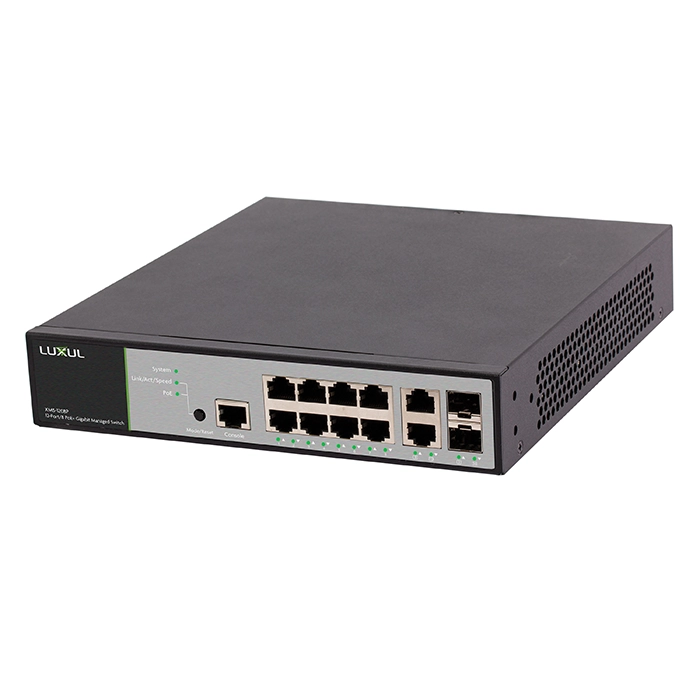 Luxul XMS-1208P | 12-Ports (8x PoE+ and 2x GE SFP with 2x GE Uplink Ports) Front-Facing Rackmount Gigabit Managed Switch Refurbished -  refurbished available on Gotodirect