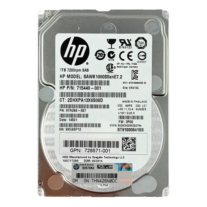 HP 715440-001 | 1TB 7200RPM SAS 6Gb/s 2.5-Inch 64MB Cache Hard Drive Refurbished - Hewlett-Packard (ou HP en abrégé) refurbished available on Gotodirect