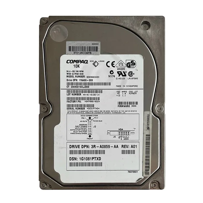 Buy HP 176493-003 | 36.4GB 10000RPM Ultra Wide SCSI Hot-Pluggable 16MB Cache 80-Pin 3.5-Inch Hard Drive Refurbished - $99.63 HP 176493-003 | 36.4GB 10000RPM Ultra Wide SCSI Hot-Pluggable 16MB Cache 80-Pin 3.5-Inch Hard Drive Refurbished - Hewlett-Packard (ou HP en abrégé) refurbished available on Gotodirect