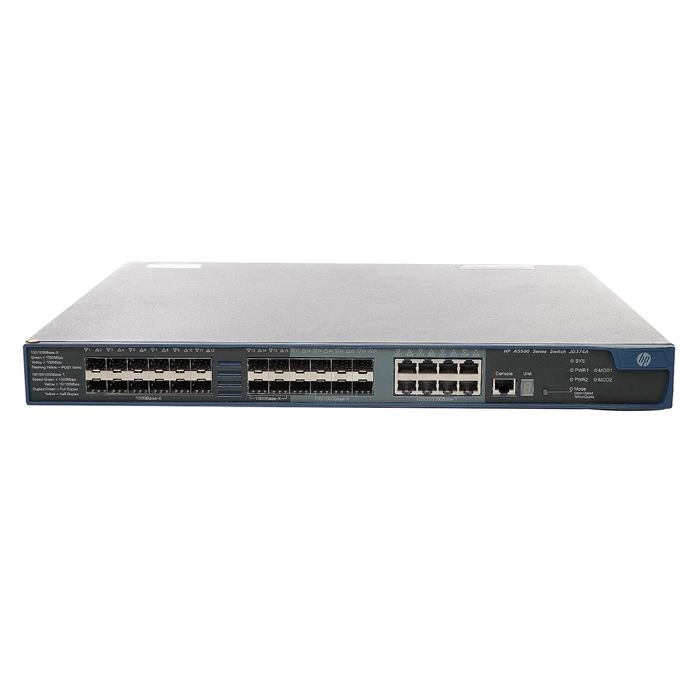 HP JD374-61101 | 5500 EI Series 5500-24G-SFP EI 24 x 1GbE SFP (mini-GBIC) and 8 x Shared Dual Personality 1GbE RJ-45/SFP (mini-GBIC) Ports and 2 x Expansion Module Slots Layer 4 Managed Stackable Gigabit Ethernet Network Switch Refurbished - Hewlett-Packard (ou HP en abrégé) refurbished available on Gotodirect