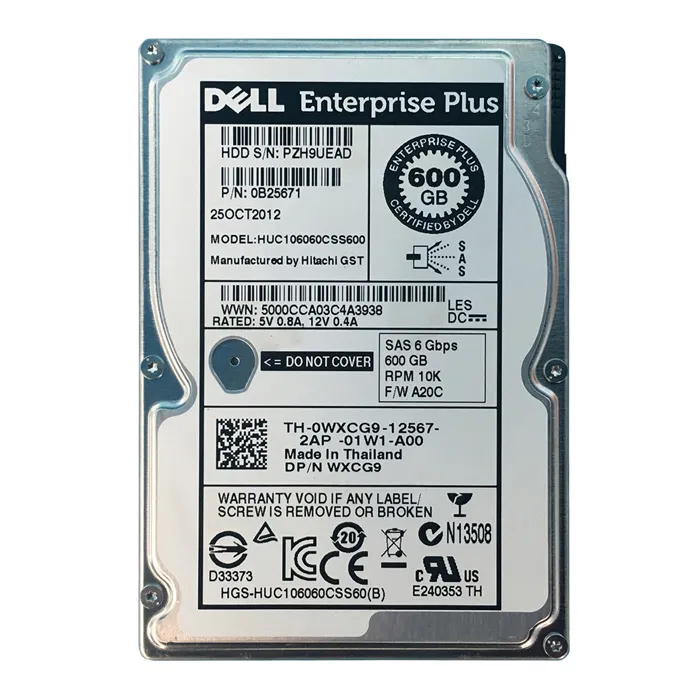 Dell WXCG9 | 600GB 10000RPM SAS 6Gb/s Hot-Pluggable 2.5-Inch Hard Drive for EqualLogic Storage Array Refurbished - Dell refurbished available on Gotodirect
