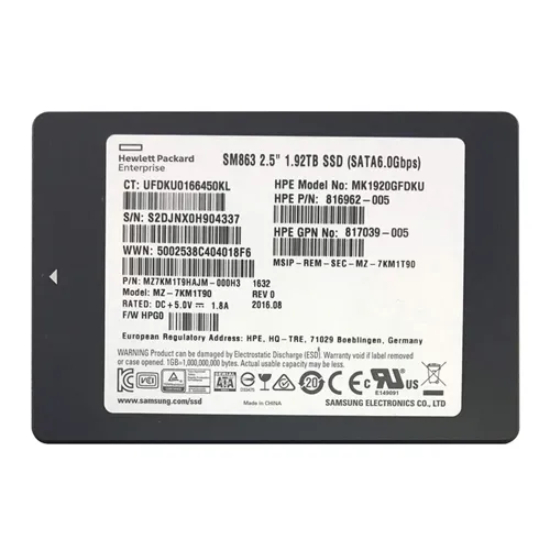 Buy HP 816962-005 | 1.92TB Multi-Level Cell SATA 6Gb/s Hot Pluggable Mixed Use-3 SFF 2.5-Inch Solid State Drive for ProLiant XL170r Gen9 Refurbished - $1158.65 HP 816962-005 | 1.92TB Multi-Level Cell SATA 6Gb/s Hot Pluggable Mixed Use-3 SFF 2.5-Inch Solid State Drive for ProLiant XL170r Gen9 Refurbished - Hewlett-Packard (ou HP en abrégé) refurbished available on Gotodirect