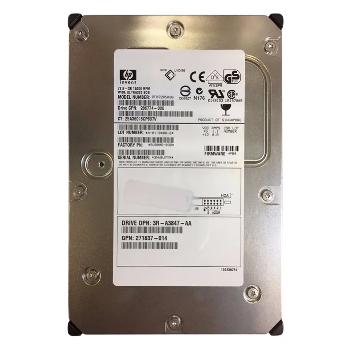 HP 3R-A3847-AA | 72.8GB 15000RPM Ultra320 SCSI Hot Swappable LVD 80-Pin 3.5-Inch Hard Drive Refurbished - Hewlett-Packard (ou HP en abrégé) refurbished available on Gotodirect