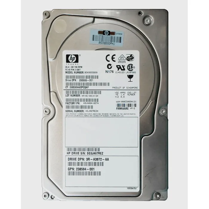 HP 238594-001 | 36.4GB 10000RPM Fibre Channel 2Gb/s Hot Swap 3.5-Inch Internal Hard Drive Refurbished - Hewlett-Packard (ou HP en abrégé) refurbished available on Gotodirect