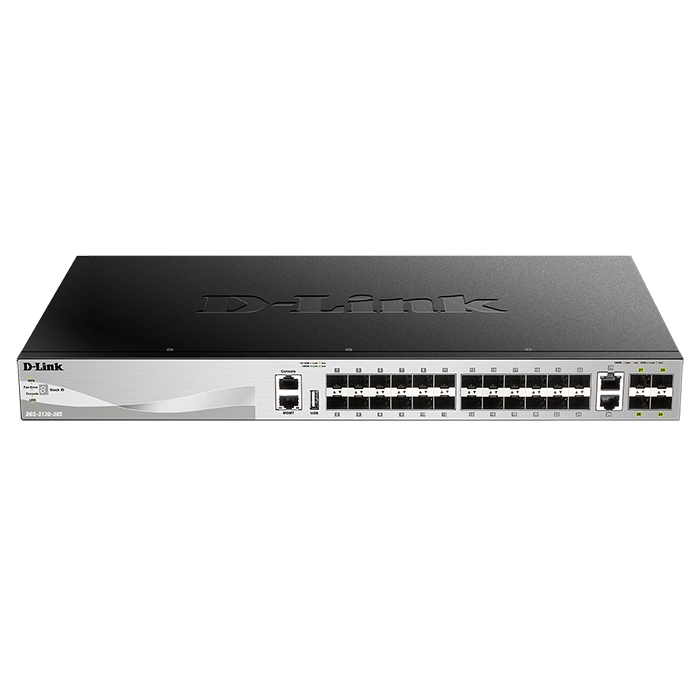 D-Link DGS-3130-30S | DGS-3130 Series 24 x 1000Base-X SFP (mini-GBIC) and 2 x 10GBase-T RJ-45 and 4 x 10G SFP+ Ports Layer 3 Managed Stackable Gigabit Ethernet Switch Refurbished - D-Link refurbished available on Gotodirect