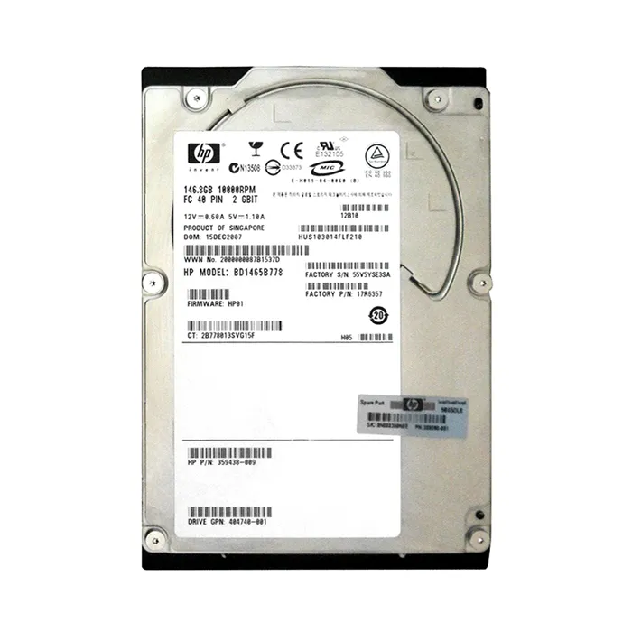Buy HP BD1465B778 | 146GB 10000RPM Fibre Channel 2Gb/s Hot-Swappable 40-Pin 3.5-inch Hard Drive for StorageWorks Refurbished - $106.30 HP BD1465B778 | 146GB 10000RPM Fibre Channel 2Gb/s Hot-Swappable 40-Pin 3.5-inch Hard Drive for StorageWorks Refurbished - Hewlett-Packard (ou HP en abrégé) refurbished available on Gotodirect