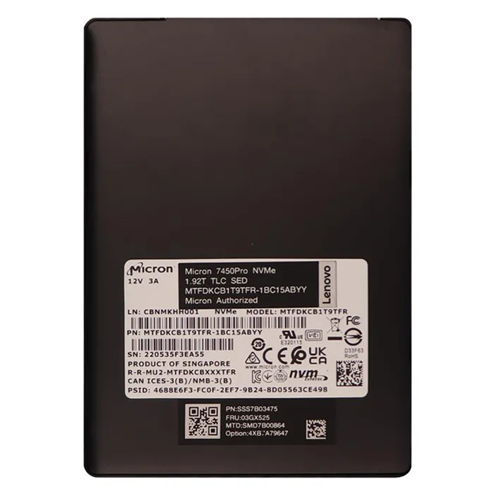 Lenovo 03GX525 | 1.92TB PCI Express 4.0 x4 NVMe Read Intensive HS SED 2.5-inch U.3 Solid State Drive for ThinkSystem Refurbished - Lenovo refurbished available on Gotodirect