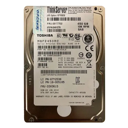 Lenovo 67Y2620 | 450GB 10000RPM SAS 6Gb/s Hot Swappable 2.5-Inch Hard Drive for ThinkServer Refurbished - Lenovo refurbished available on Gotodirect