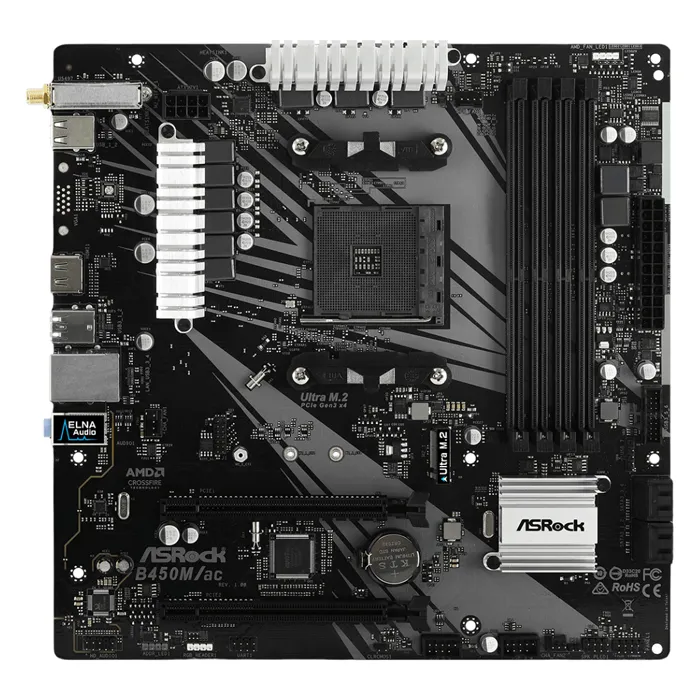 ASRock B450M/AC | Socket AM4 AMD Promontory B450 Chipset Micro-ATX System Board (Motherboard) Supports Ryzen 2000/3000/4000/5000 G-Series Refurbished - ASRock refurbished available on Gotodirect