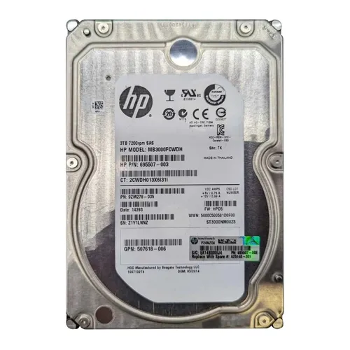 HP 507618-006 | 3TB 7200RPM SAS 6Gb/s Hot-Pluggable Dual Port LFF 3.5-inch Midline Hard Drive for Gen8/10 ProLiant Server Refurbished - Hewlett-Packard (ou HP en abrégé) refurbished available on Gotodirect