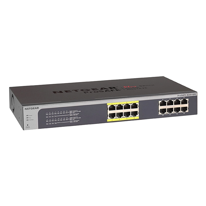 Netgear JGS516PE-100NAS | Prosafe JGS500 Series JGS516PE 16 x Ports (8 x Ports PoE+) 10/100/1000Base-T Rack-mountable Managed Gigabit Ethernet Network Switch Refurbished - Netgear refurbished available on Gotodirect