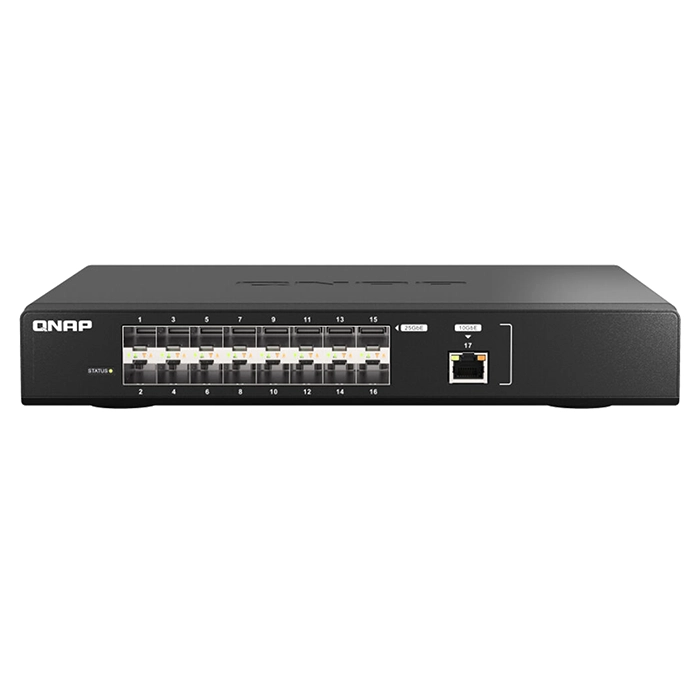 QNAP QSW-M5216-1T | 16 x Ports 25GBase-X + 1 x Port 10GbE RJ-45 Layer 2 Managed 1U Rack-Mountable Gigabit Ethernet Network Switch Refurbished - QNAP refurbished available on Gotodirect