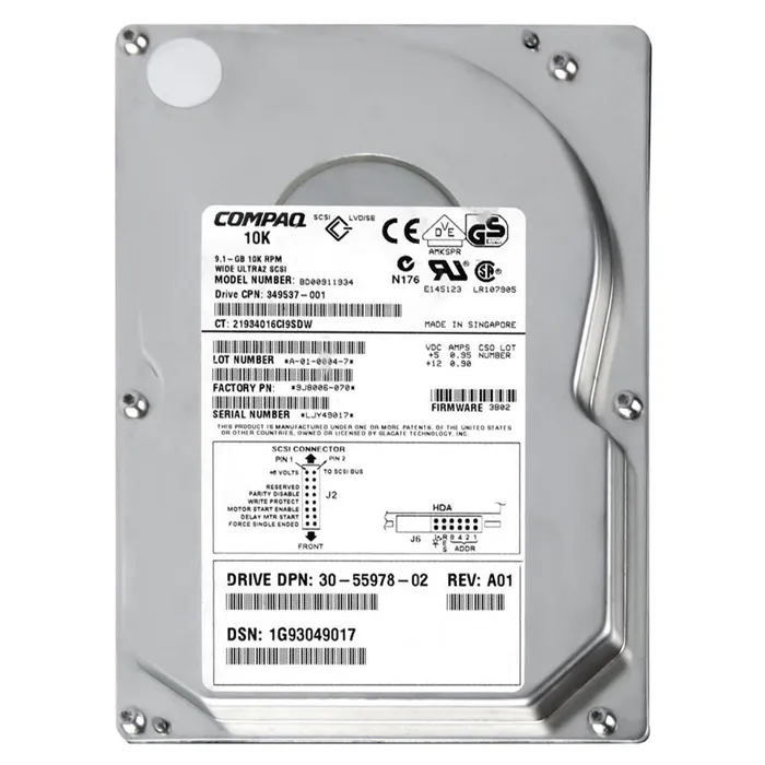 Buy HP 349537-001 | 9.1GB 10000RPM Ultra-2 Wide SCSI 80-Pin Hot-Swappable (LVD) 3.5-Inch Hard Drive Refurbished - $135.00 HP 349537-001 | 9.1GB 10000RPM Ultra-2 Wide SCSI 80-Pin Hot-Swappable (LVD) 3.5-Inch Hard Drive Refurbished - Hewlett-Packard (ou HP en abrégé) refurbished available on Gotodirect