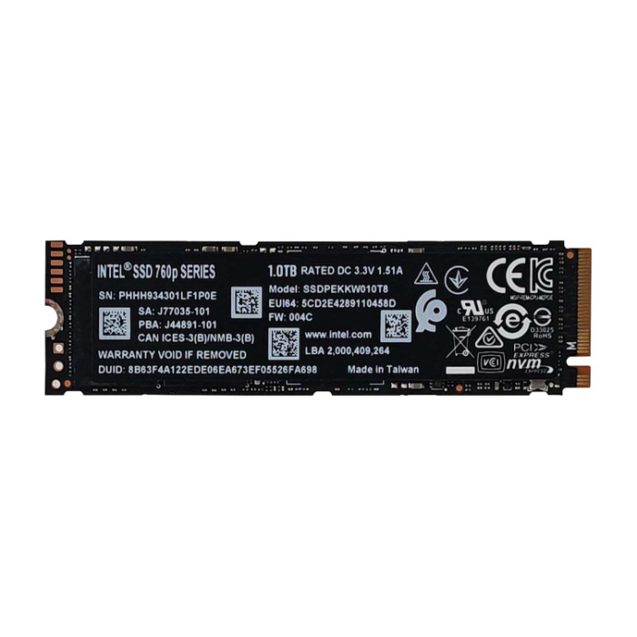 Intel SSDPEKKW010T8 | 760p Series 1TB TLC PCI Express 3.1 x4 NVMe AES-256 M.2 2280 Internal Solid State Drive Refurbished - Intel refurbished available on Gotodirect