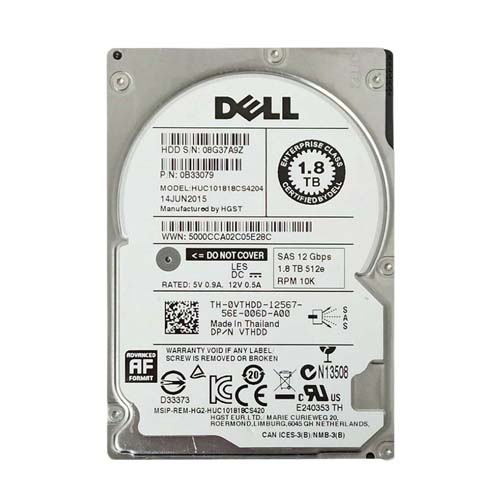 Dell 0VTHDD | 1.8TB 10000RPM SAS 12Gb/s Hot-Pluggable 64MB Cache Dual Port (512e) 2.5-Inch Hard Drive for PowerEdge Server & PowerVault Server Refurbished - Dell refurbished available on Gotodirect