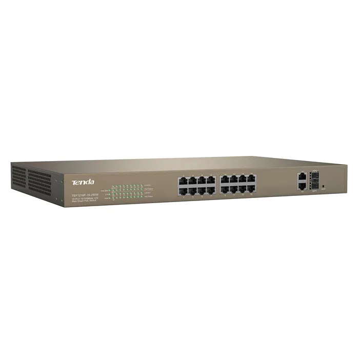 Tenda TEF1218P-16-250W | 16FE+2GE/1SFP Smart Switch With 16-Port PoE Refurbished - Tenda refurbished available on Gotodirect