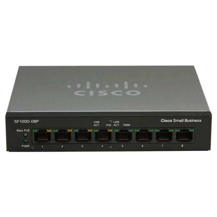 Cisco SF100D-08P-NA | Small Business 100 Series SF100D-08P 8 x 10/100Base-TX RJ-45 PoE Ports Layer 2 Unmanaged Fast Ethernet Network Desktop Switch Refurbished - Cisco Systems Inc. refurbished available on Gotodirect