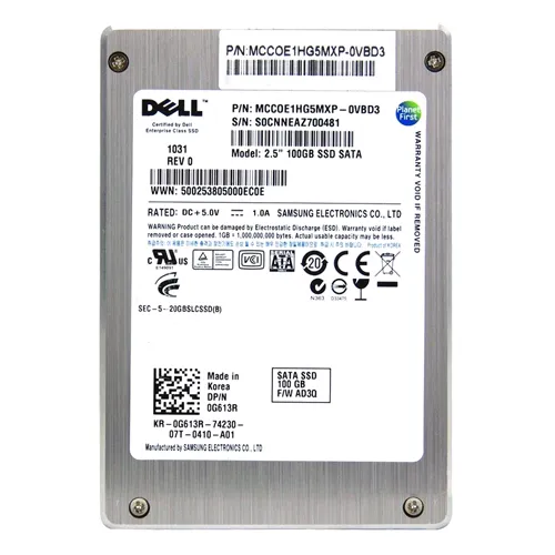 Dell 0G613R | 100GB Single-Level Cell SATA 3Gb/s Hot-Pluggable 2.5-Inch Solid State Drive for PowerEdge Servers Refurbished - Dell refurbished available on Gotodirect
