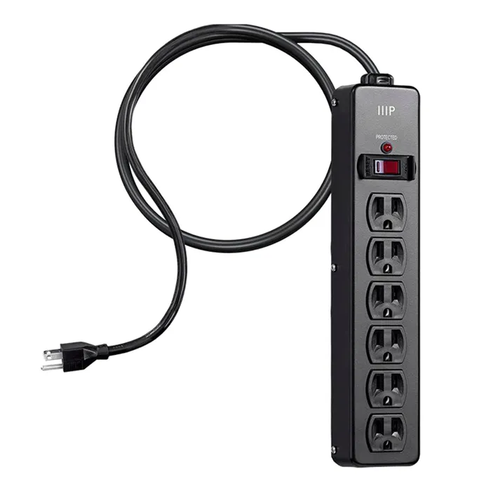 Monoprice 35098 | Heavy Duty 6 Outlet Metal Surge Protector Power Strip 540 Joules 6ft Cord Black Refurbished -  refurbished available on Gotodirect