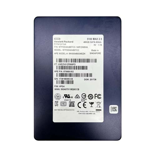 HP 870668-002 | 480GB SATA 6Gb/s Hot Swappable Read Intensive 2.5-Inch Solid State Drive Refurbished - Hewlett-Packard (ou HP en abrégé) refurbished available on Gotodirect