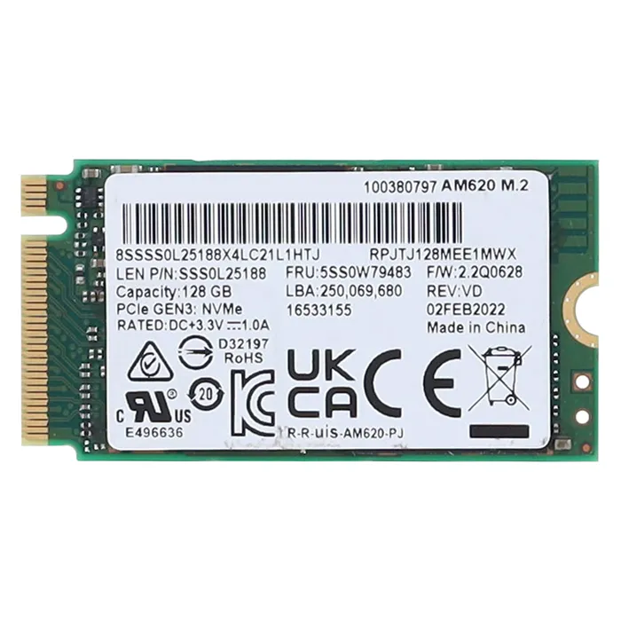 Lenovo 5SS0W79483 | 128GB PCI Express 3.0 x4 NVMe M.2 2242 Solid State Drive Refurbished - Lenovo refurbished available on Gotodirect