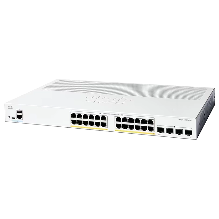 Cisco C1300-24P-4G | Catalyst 1300 Series 1300-24P-4G 24 x 10/100/1000Base-T RJ-45 PoE+ and 4 x 1GbE SFP Uplink Ports Layer 3 Managed Gigabit Ethernet Switch Refurbished - Cisco Systems Inc. refurbished available on Gotodirect