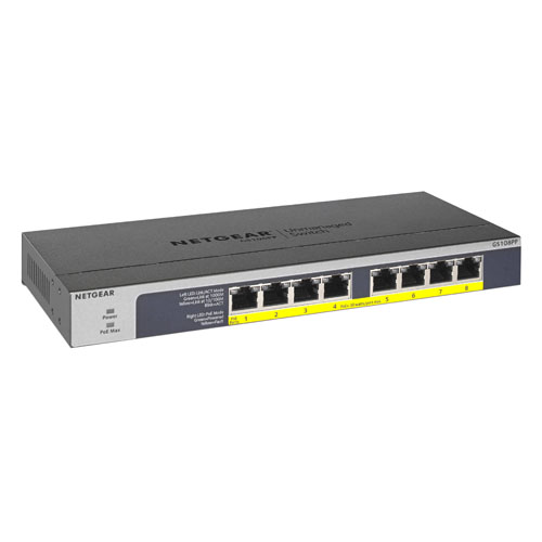 Netgear GS108PP-100NAS | Prosafe GS108PP 8 x Ports PoE+ 10/100/1000Base-T Unmanaged Rack-mountable Gigabit Ethernet Smart Network Switch Refurbished - Netgear refurbished available on Gotodirect