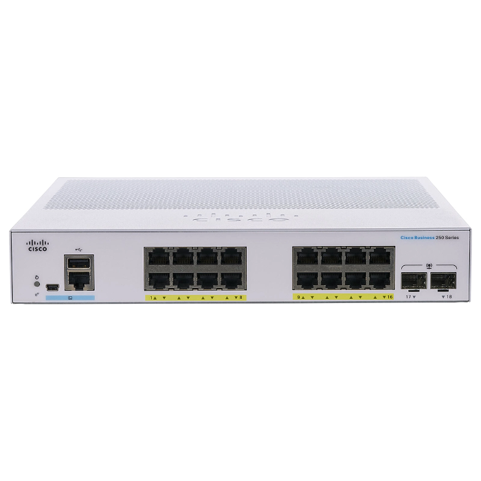 Cisco CBS250-16P-2G | Business 250 Series 16 x Ports PoE+ 1000Base-T + 2 x Ports SFP 1U Rack-mountable Layer 3 Managed Smart Switch Refurbished - Cisco Systems Inc. refurbished available on Gotodirect