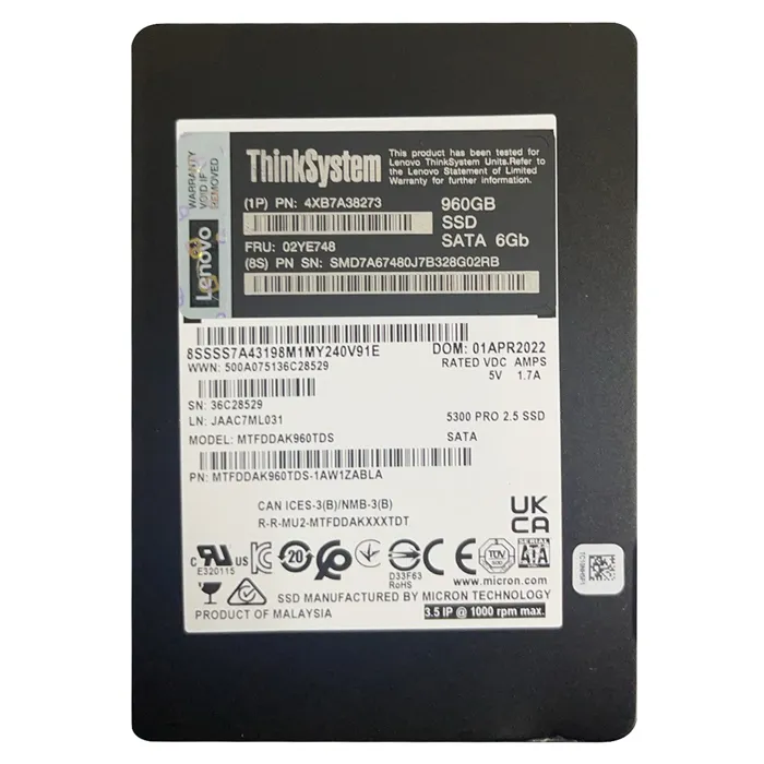 Lenovo 4XB7A38273 | 960GB SATA 6GB/s Hot Swap 2.5-Inch Internal Solid State Drive Refurbished - Lenovo refurbished available on Gotodirect