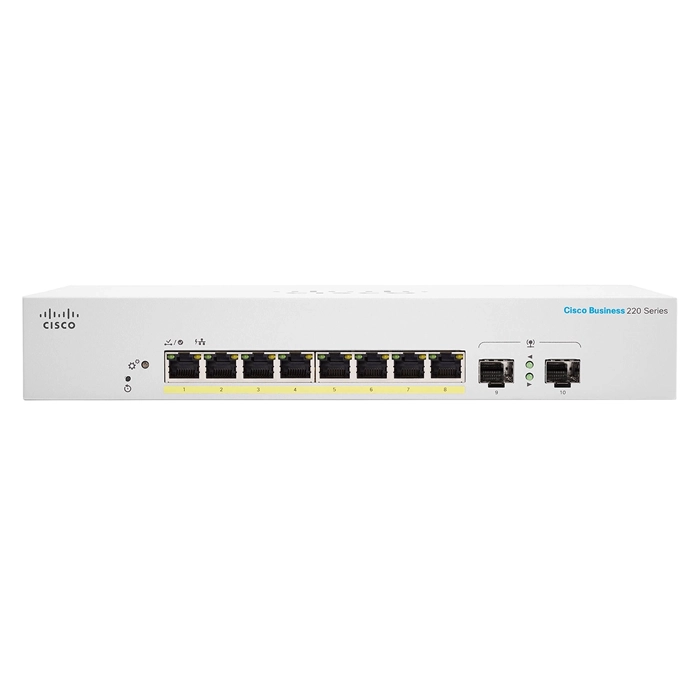 Cisco CBS220-8FP-E-2G | Business 220 Series CBS220-8FP-E-2G 8 x Ports PoE+ 10/100/1000Base-T + 2 x SFP Ports Layer 2 Managed Rack-mountable Gigabit Ethernet Network Switch Refurbished - Cisco Systems Inc. refurbished available on Gotodirect