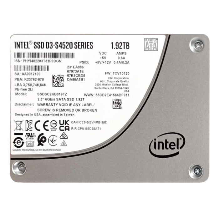 Intel SSDSC2KB019TZ | D3-S4520 Series 1.92TB SATA 6GB/s 3D NAND TLC (AES-256 / PLP) 2.5-inch Solid State Drive (SSD) Refurbished - Intel refurbished available on Gotodirect