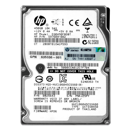 HP 635336-001 | 450GB 10000RPM SAS 6Gb/s 2.5-Inch Hard Drive Refurbished - Hewlett-Packard (ou HP en abrégé) refurbished available on Gotodirect