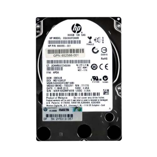 HP 666355-001 | 300GB 10000RPM SAS 6Gb/s SFF Hot-Pluggable Dual Port 2.5-inch Hard Drive for Gen8 to Gen9 ProLiant Servers Refurbished - Hewlett-Packard (ou HP en abrégé) refurbished available on Gotodirect