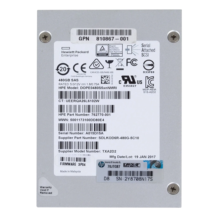HP 810867-001 | 480GB Multi-Level Cell SAS 12Gb/s 2.5-Inch Solid State Drive Refurbished - Hewlett-Packard (ou HP en abrégé) refurbished available on Gotodirect