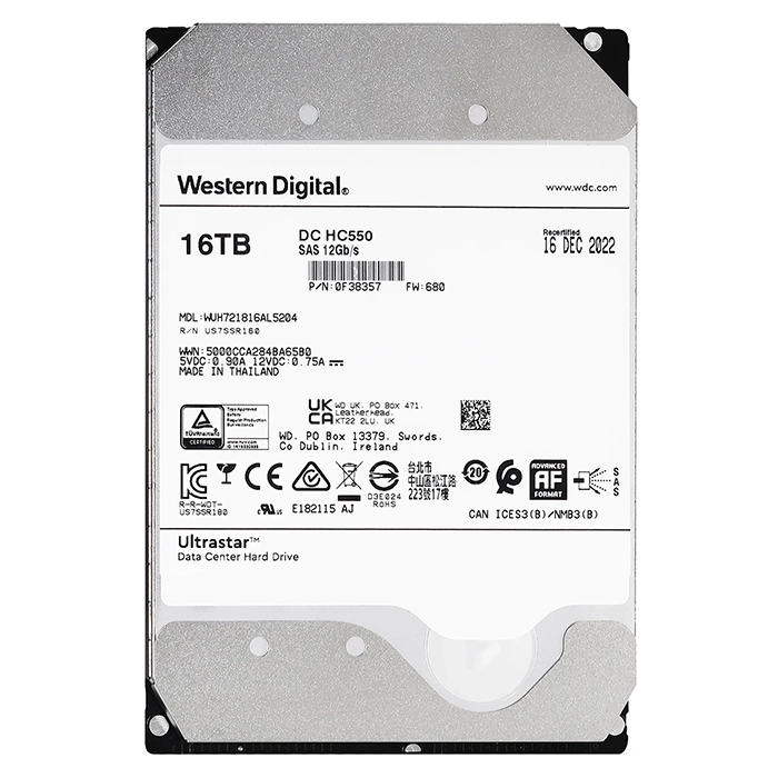 Western Digital WUH721816AL5204 | Ultrastar DC HC550 16TB 3.5-inch 12GB/s SAS 7200RPM 512MB Cache 512e/4Kn SE Data Center Hard Drive Refurbished - Western Digital refurbished available on Gotodirect
