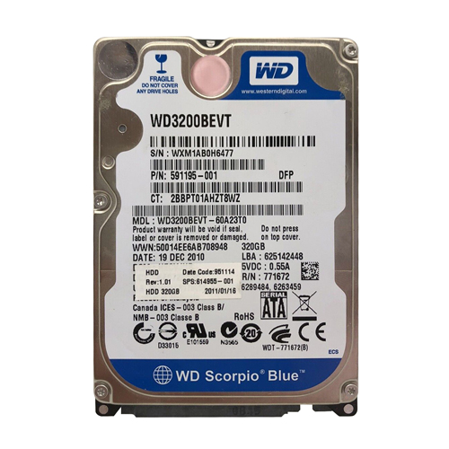 HP 614955-001 | 320GB 5400RPM SATA 3Gb/s 16MB Cache 2.5-inch Hard Drive Refurbished - Hewlett-Packard (ou HP en abrégé) refurbished available on Gotodirect