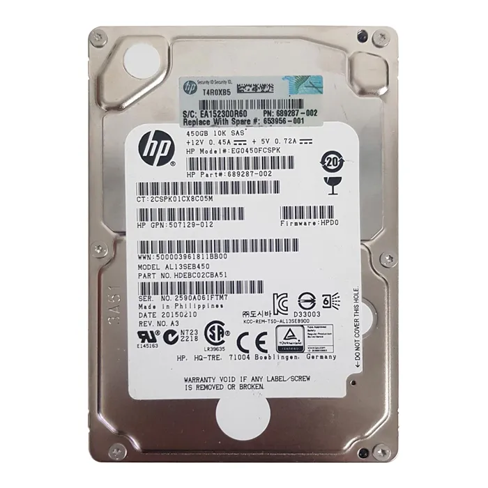 HP 507129-012 | 450GB 10000RPM SAS 6Gb/s Dual Port Hot Swappable 2.5-Inch Hard Drive Refurbished - Hewlett-Packard (ou HP en abrégé) refurbished available on Gotodirect