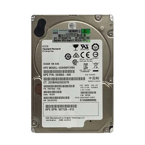 HP 693569-006 | 450GB 10000RPM SAS 6Gb/s Hot-Pluggable Dual Port SFF 2.5-Inch Enterprise Hard Drive for Gen1/7 ProLiant Server/Storage Array Refurbished - Hewlett-Packard (ou HP en abrégé) refurbished available on Gotodirect