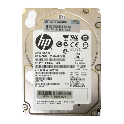 HP 716605-001 | 900GB 10000RPM SAS 6Gb/s Hot-Pluggable Dual Port SFF 2.5-inch Enterprise Hard Drive for Gen8 ProLiant Server Refurbished - Hewlett-Packard (ou HP en abrégé) refurbished available on Gotodirect