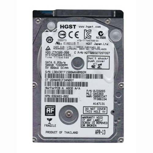 HP 692483-002 | 500GB 7200RPM SATA 6Gb/s 32MB Cache 2.5-inch Hard Drive Refurbished - Hewlett-Packard (ou HP en abrégé) refurbished available on Gotodirect