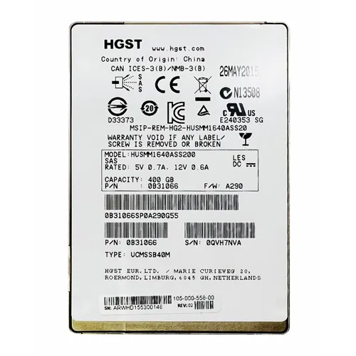 HGST 0B31066 | Ultrastar SSD1600MM Series 400GB Multi-Level Cell SAS 12Gb/s Mainstream Endurance (Crypto Sanitize) 2.5-inch Solid State Drive Refurbished - HGST (a subsidiary of Western Digital) refurbished available on Gotodirect