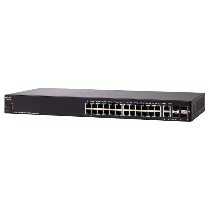 Cisco SF350-24-K9-NA | Small Business 350 Series SF350-24 24 x Ports 10/100Base-T + 2 x Ports Copper Combo SFP + 2 x Ports SFP Layer 3 Managed Fast Ethernet Network Switch Refurbished - Cisco Systems Inc. refurbished available on Gotodirect