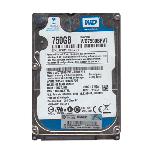 HP 614985-001 | 750GB 5400RPM SATA 3Gb/s 8MB Cache 2.5-inch Hard Drive Refurbished - Hewlett-Packard (ou HP en abrégé) refurbished available on Gotodirect