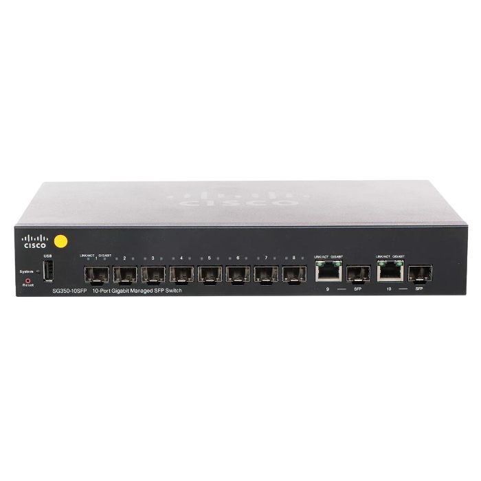 Cisco SG350-10SFP-K9-NA | Small Business 350 Series SG350-10SFP 8 x Ports SFP 10/100/1000Base-T + 2 x Ports Combo SFP Rack-Mountable Layer 3 Managed Gigabit Ethernet Network Switch Refurbished - Cisco Systems Inc. refurbished available on Gotodirect