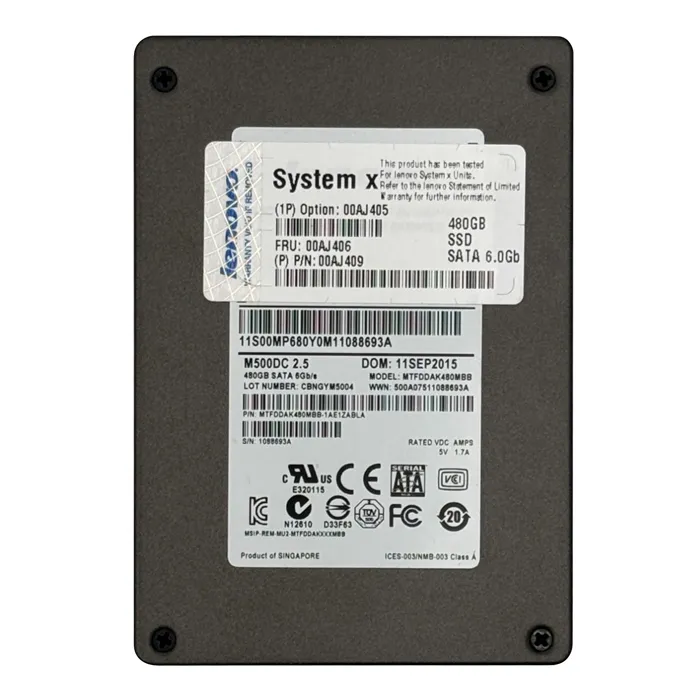 Lenovo 00AJ405 | 480GB Multi-Level Cell SATA 6Gb/s Hot-Swappable 2.5-Inch Solid State Drive for System x3550 M5 Refurbished - Lenovo refurbished available on Gotodirect