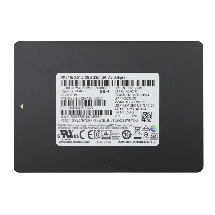 Samsung MZ-7LN512C | Enterprise PM871b Series 512GB Triple-Level Cell SATA 6Gb/s Mainstream Endurance 7mm 2.5-Inch Solid State Drive Refurbished - Samsung refurbished available on Gotodirect