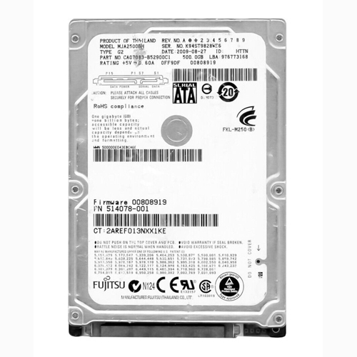 HP 514078-001 | 500GB 5400RPM SATA 3Gb/s 8MB Cache 2.5-inch Hard Drive Refurbished - Hewlett-Packard (ou HP en abrégé) refurbished available on Gotodirect