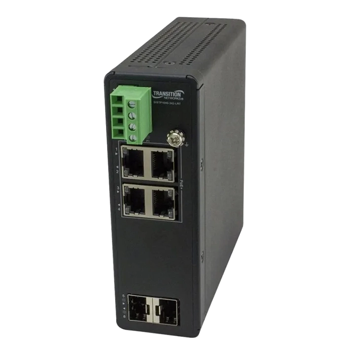 Transition Networks SISTP1040-342-LRT | Unmanaged Hardened Gigabit Ethernet PoE+ Switch - 4 Ports - 2 Layer Supported - Modular - 2 SFP Slots - Twis Refurbished -  refurbished available on Gotodirect