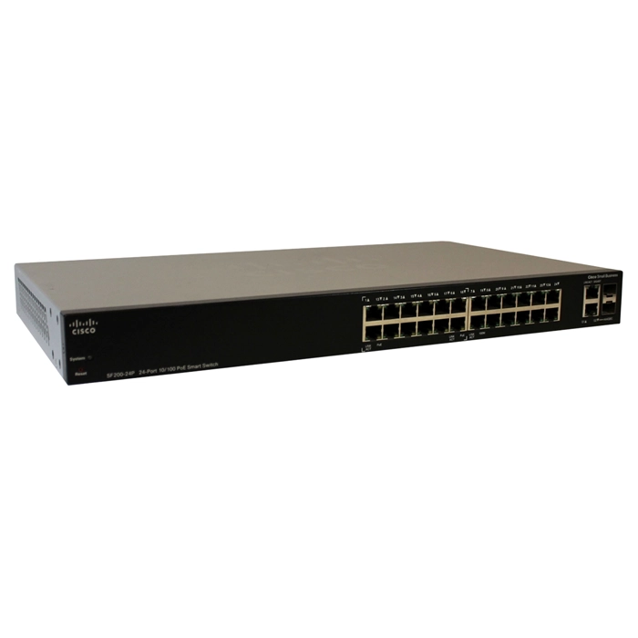 Cisco SF200-24P | Small Business 200 Series 24 x Ports PoE 10/100Base-T + 2 x Ports Combo SFP (mini-GBIC) Layer 2 Managed Rack-mountable Fast Ethernet Network Switch Refurbished - Cisco Systems Inc. refurbished available on Gotodirect